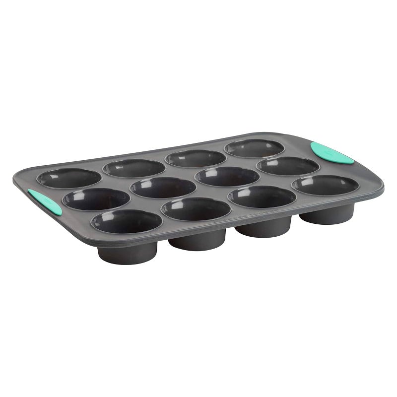 Trudeau Structure Silicone Muffin Pan â€“ 12 Cup, Flexible Silicone with Hard Lining to Hold Shape, Non-Stick, BPA-Free, Dishwasher Safe, Heat Resistant to 428Â°F â€“ Grey/Mint - Image 1